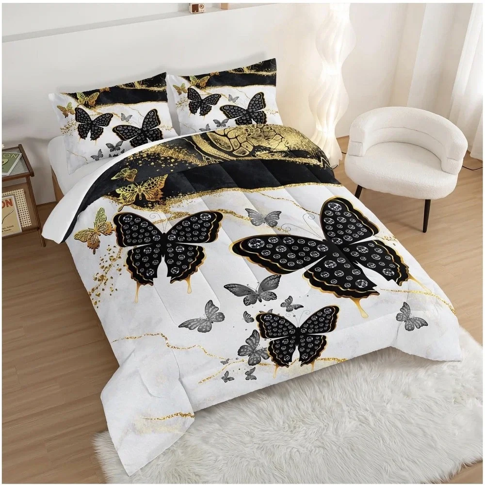 Kids Bedding Full Size Comforter Set Black Amd Gold Butterfly Bedding Comforter